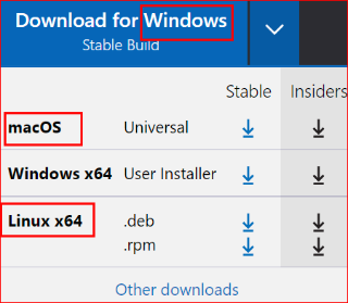 비주얼 스튜디오 코드 - MacOS, Linux 다운로드