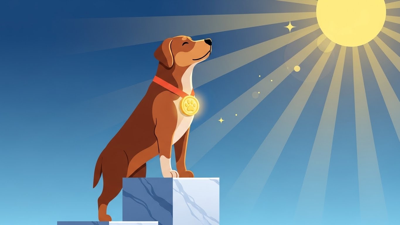 정직과 신뢰를 바탕으로 당당하게 명예를 얻고 밝은 미래를 조망하는 개띠의 행운 가득한 모습