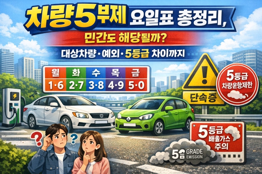차량5부제 요일표 총정리, 민간도 해당될까? 대상차량·예외·5등급 차이까지