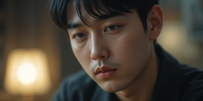 감정을 회상하며 빛이 비추는 가운데 앉아 있는 남성