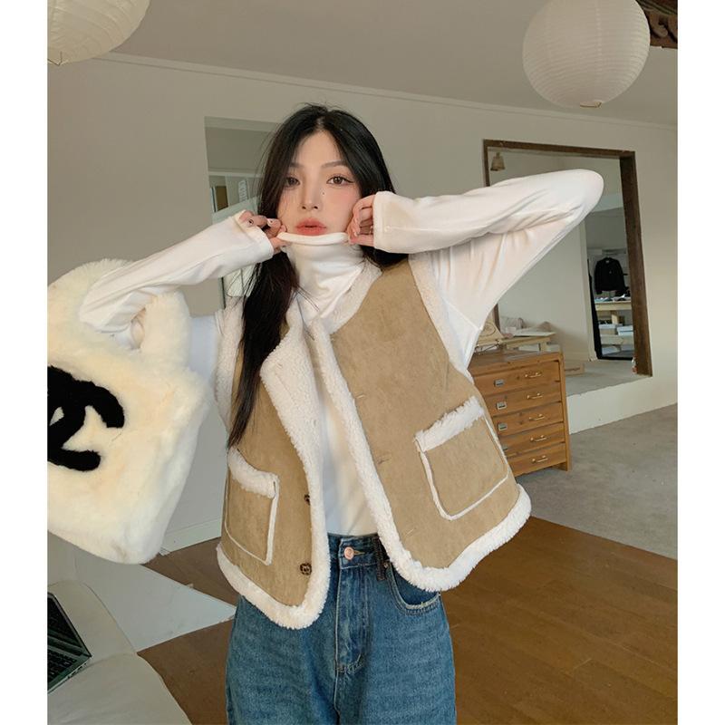 마티노 양털 배색 무스탕 조끼