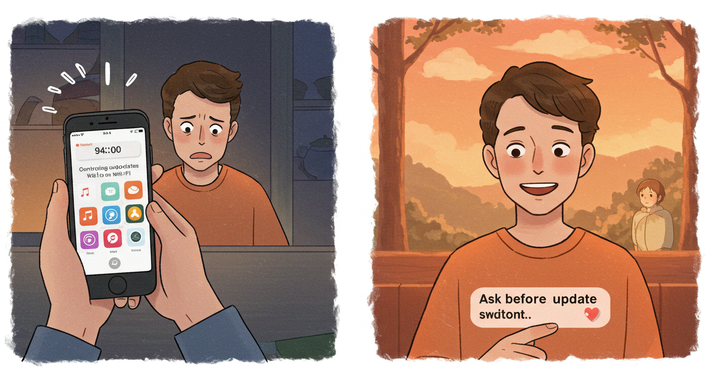 Wi-Fi 환경에서 자동 업데이트를 제어하는 모습