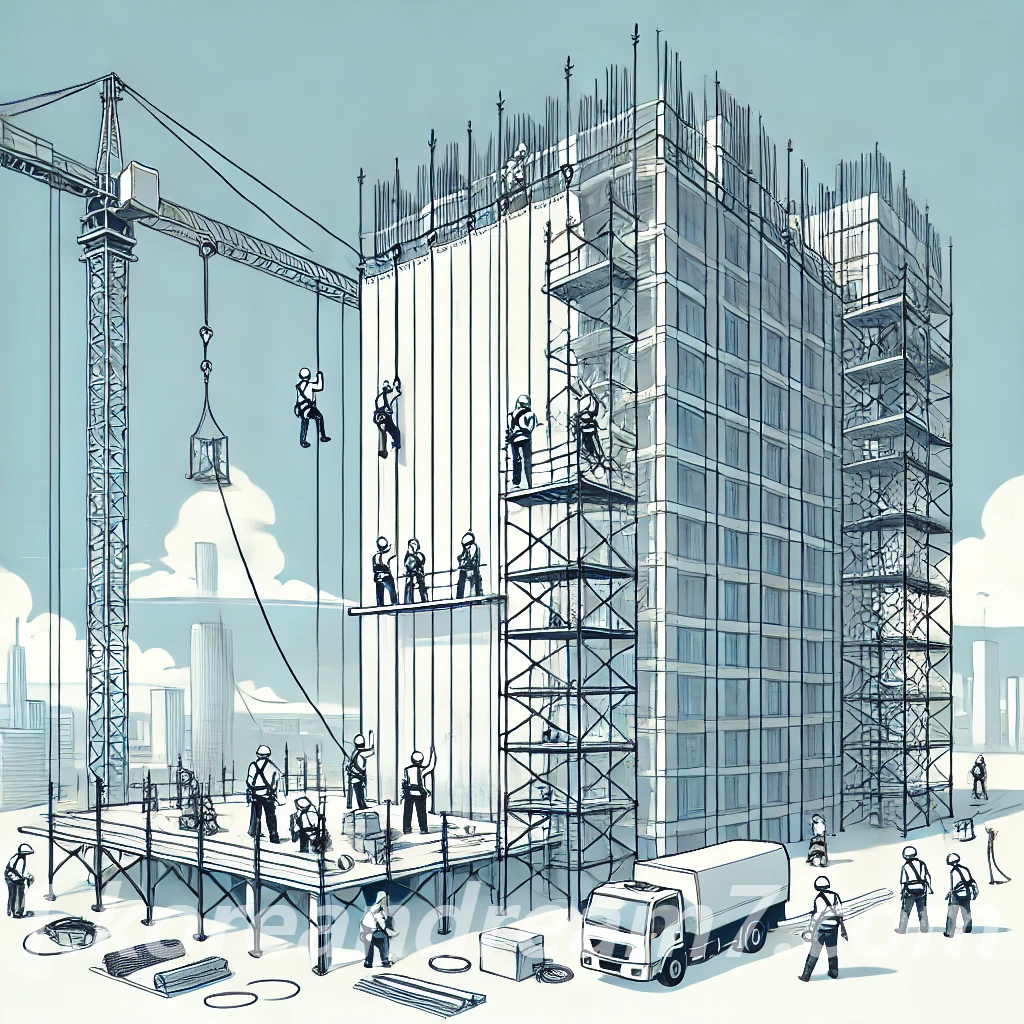 고층건축공사의 낙하물방지망 설치방법