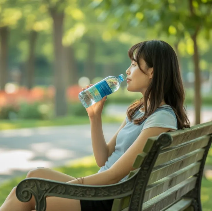 통풍 치료 목적으로 물을 마시고 있는 사람