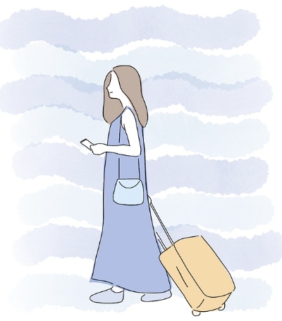 출국납부금 환급-여행가방을 끌고 있는 여성 그림