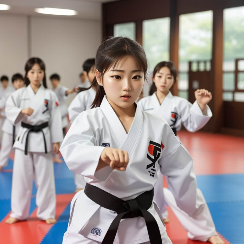 태권도를 수련중인 어린이들