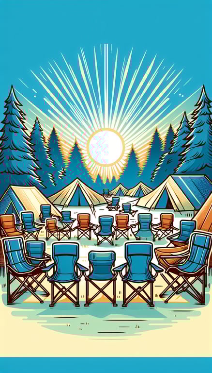 다양한 형태의 캠핑용 의자가 보이는 사진