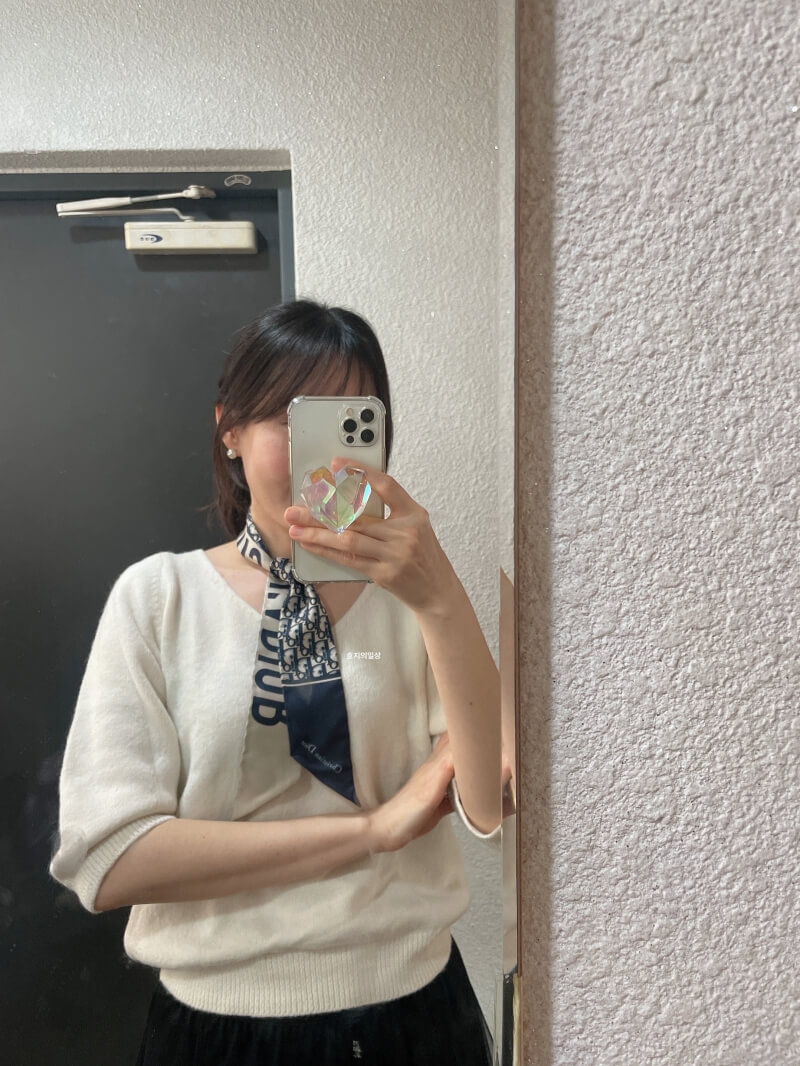 디올 미차 스카프 구버전 오블리크 - 니트 코디