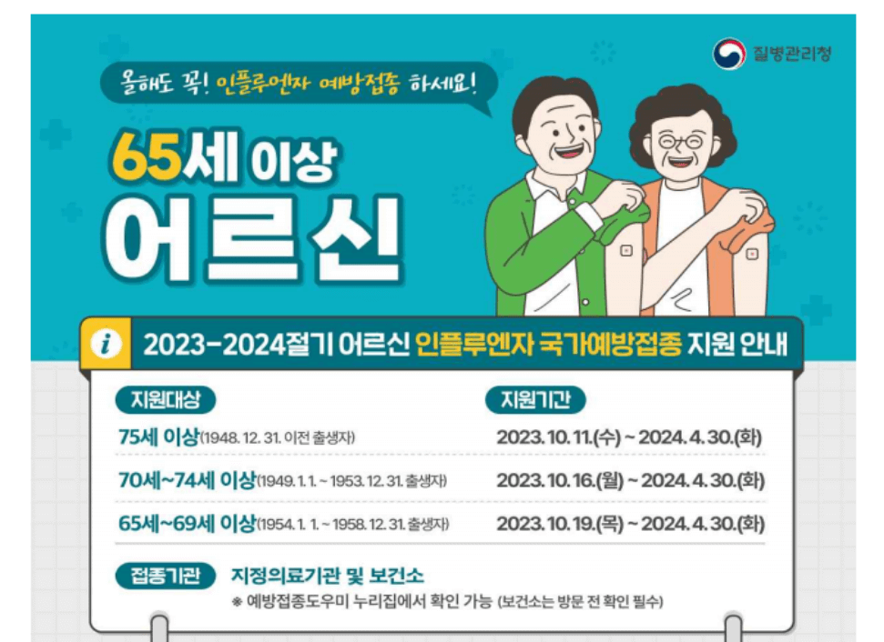 65세 이상 어르신 인플루엔자 예방접종에 대한 안내