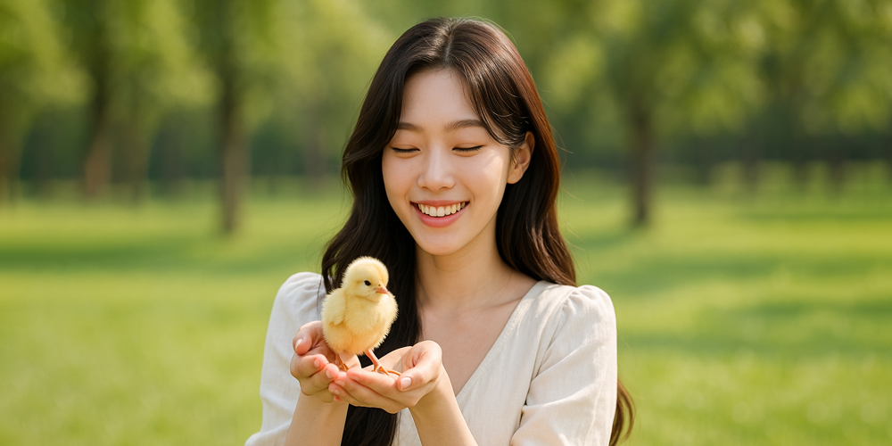 꿈에서병아리를 들고좋아하는여성