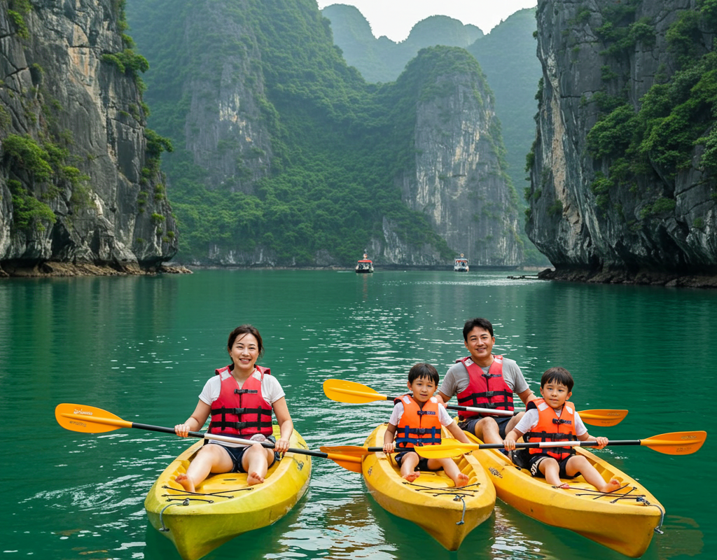 가족이 카약을 즐기고 있다 생성이미지