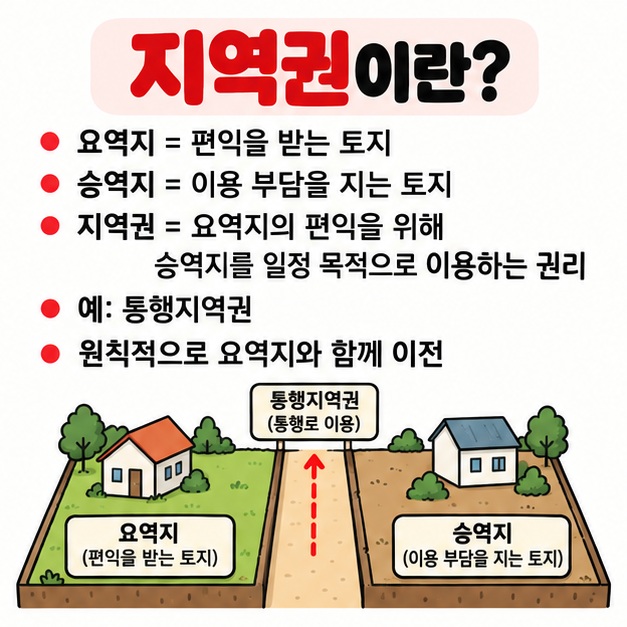 요역지는 편익을 받는 토지 승역지는 이용 부담을 지는 토지이며 통행지역권으로 이웃 토지 일부를 이용하는 구조를 보여주는 카드