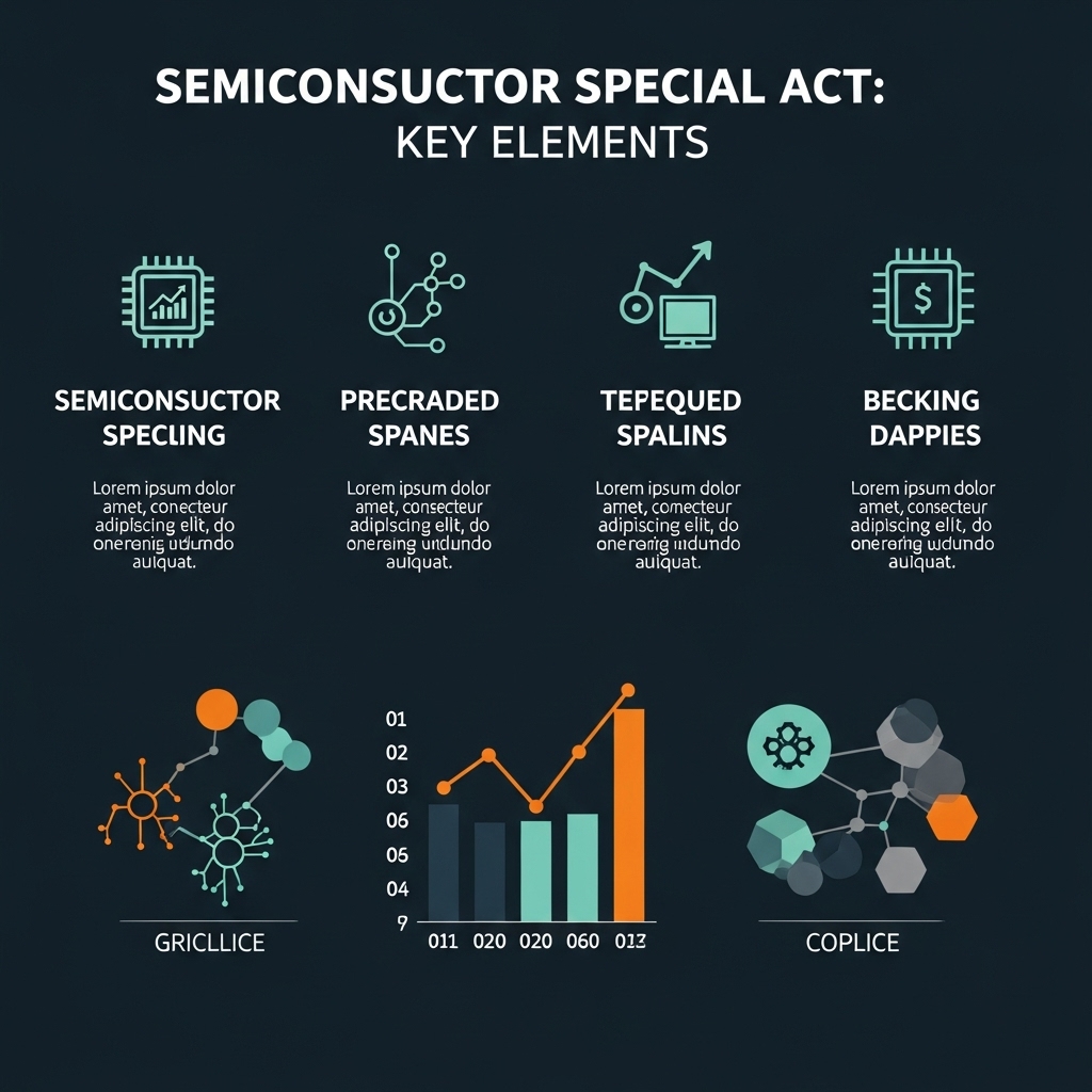 세금 혜택, 연구 개발, 인프라 구축, 인재 양성 등 반도체특별법의 주요 내용을 시각적으로 표현한 인포그래픽입니다.