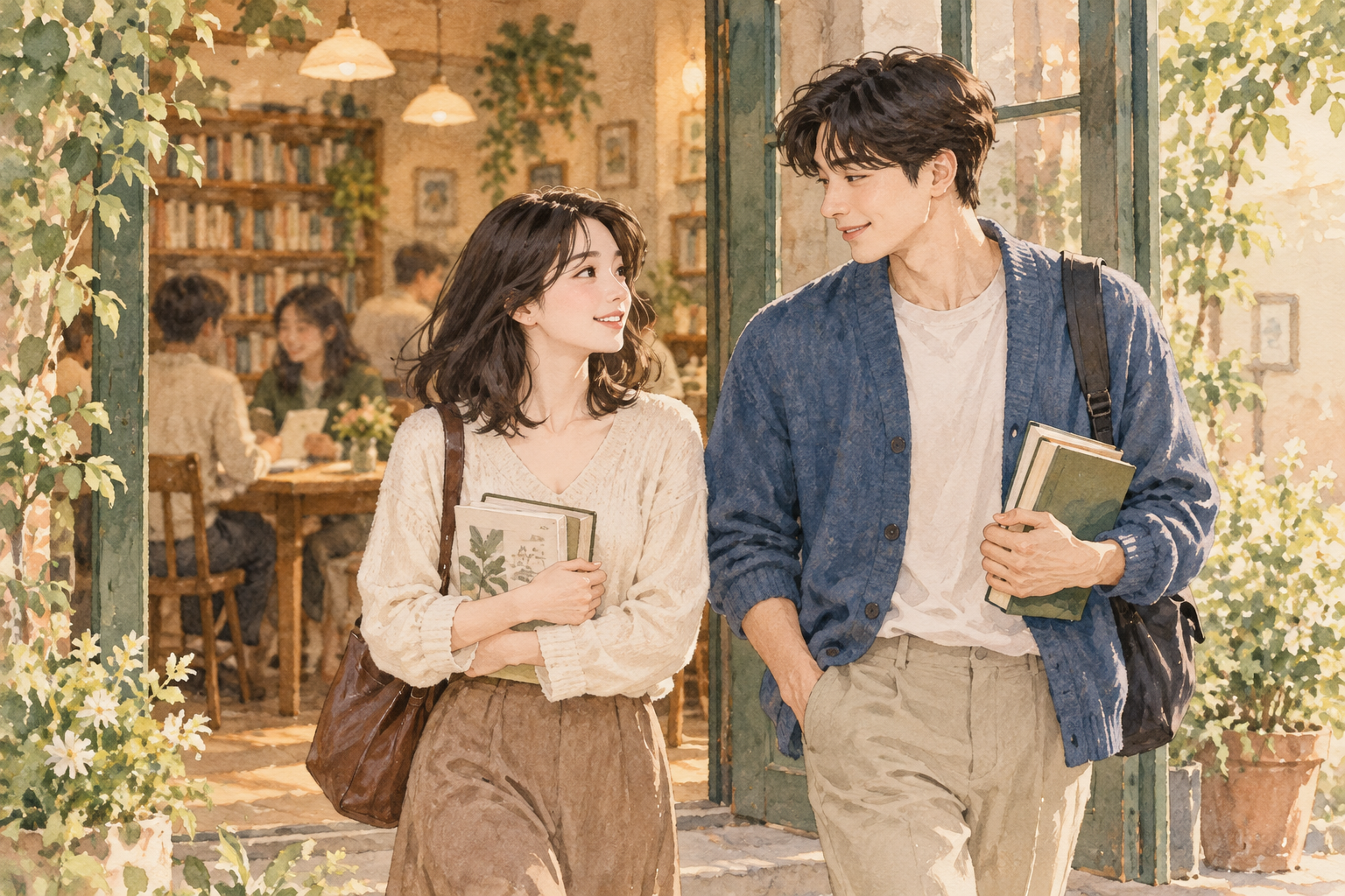 모임이 끝난 뒤 편안하게 대화를 이어가는 두 사람
