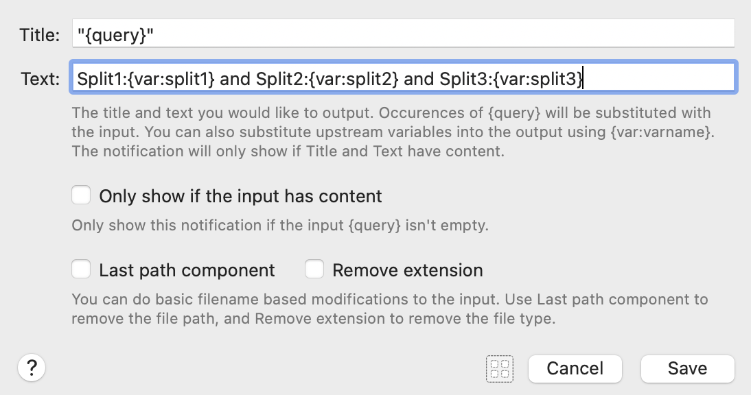 alfred variable argument split pass to output