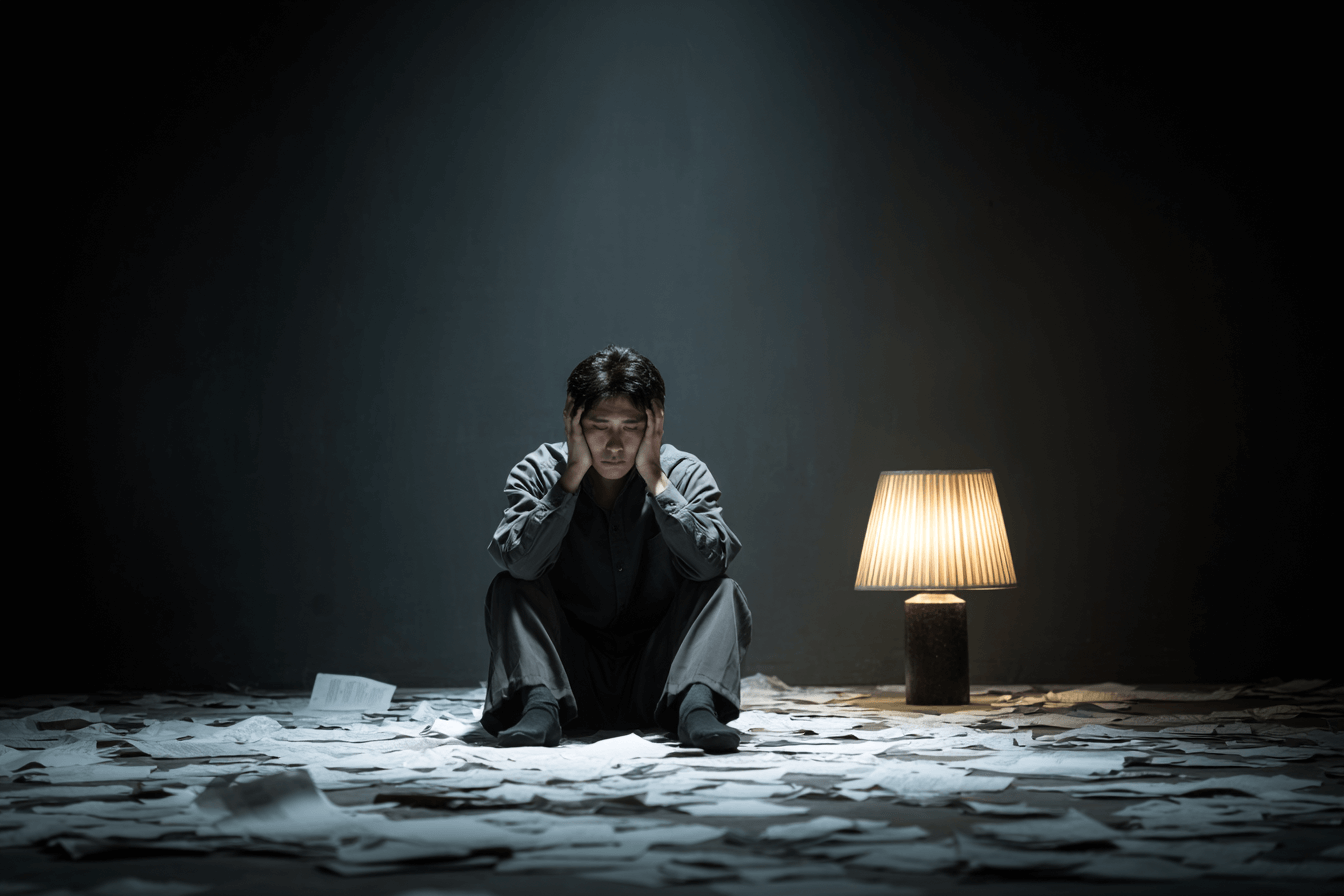 서류들을-펼쳐놓고-고민중인-남성