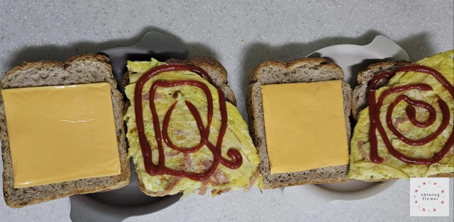 식빵-치즈-야채계란-케첩-토스트 완성