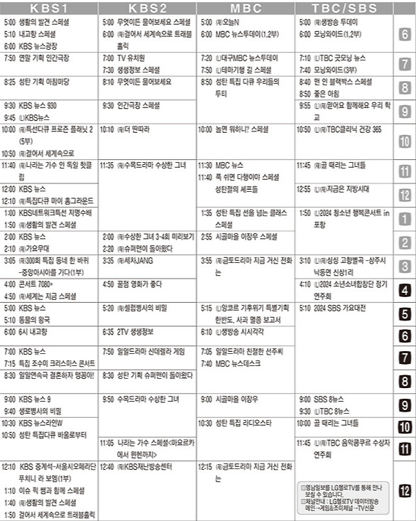 12월 25일 크리스마스 TV 편성표