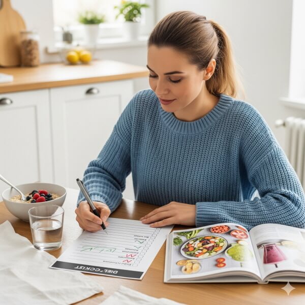 식단 체크리스트 작성하는 여자/gemini