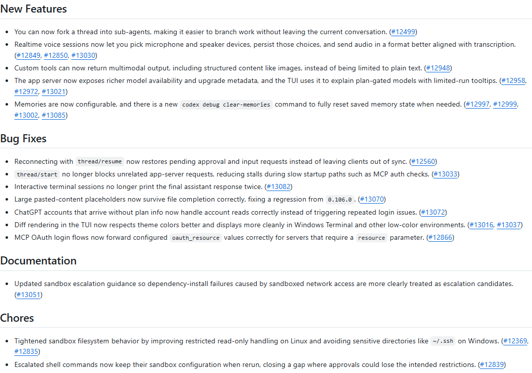 코덱스 0.107.0 업데이트