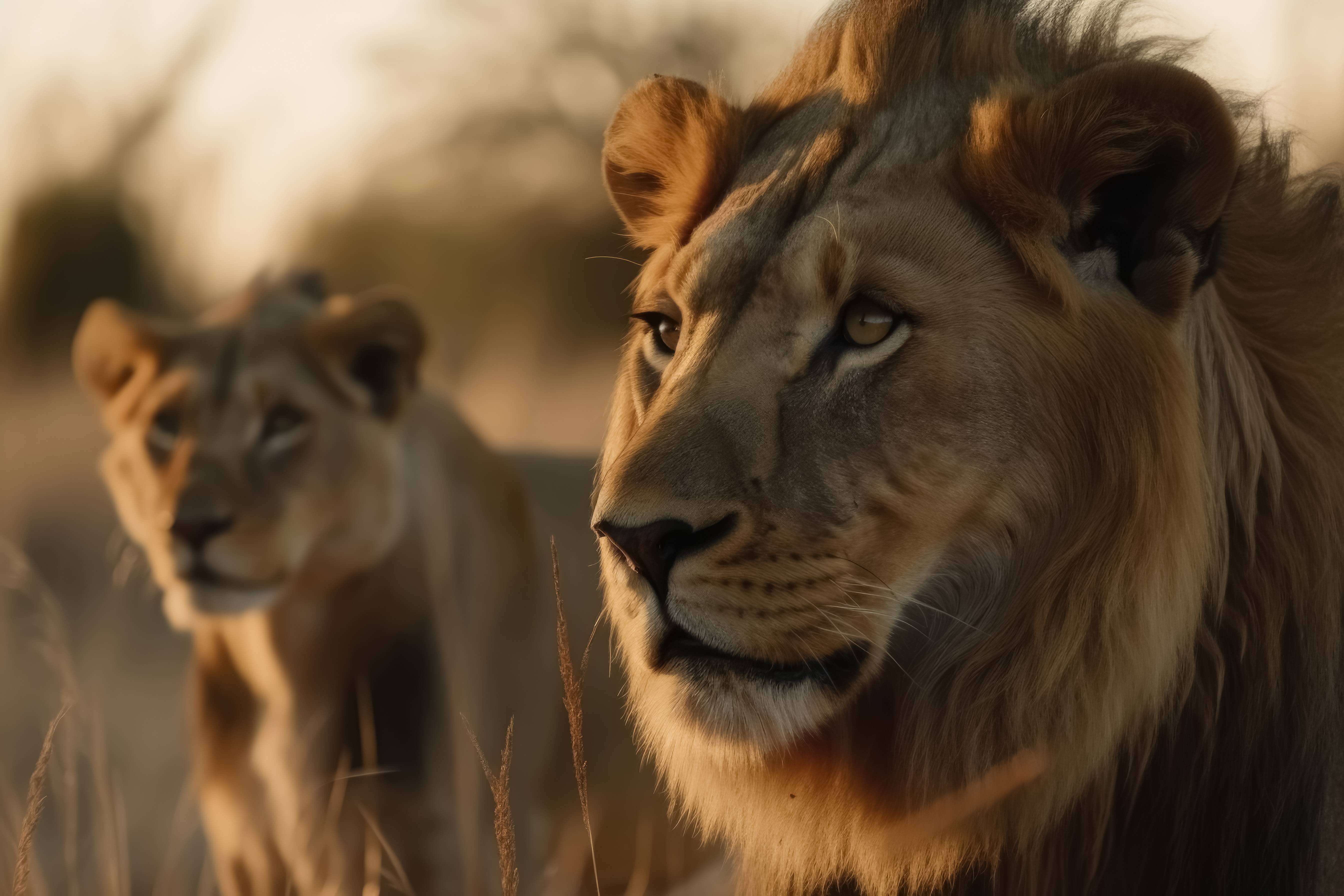 암컷 사자와 수컷 사자