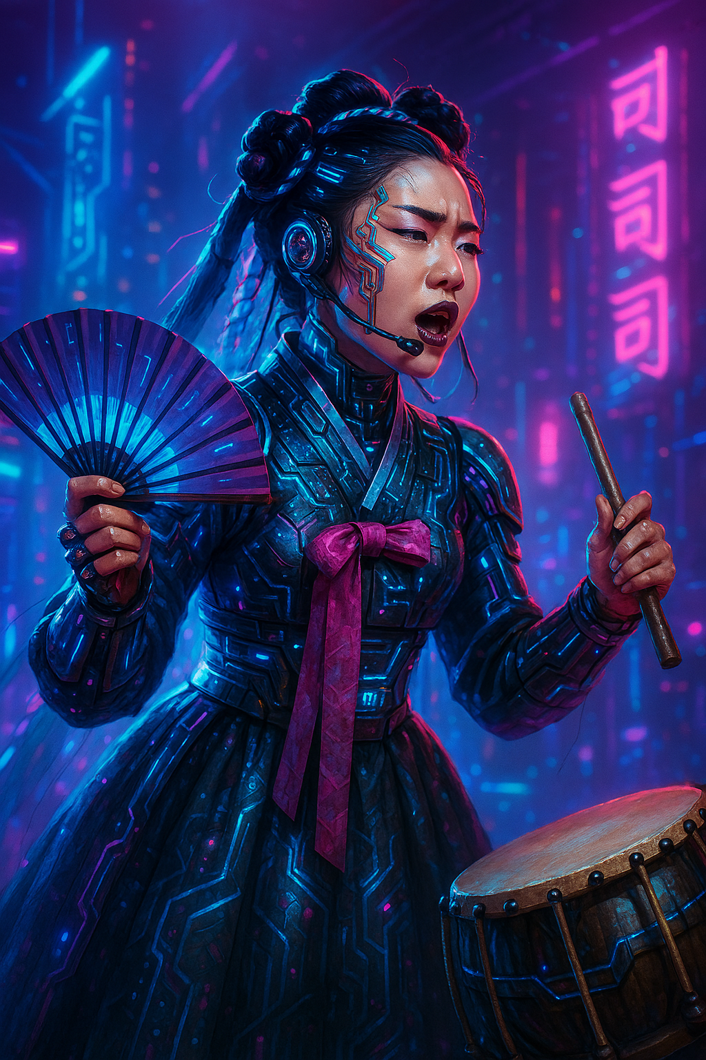 AI로 생성한 사이버펑크 스타일 판소리 퍼포머