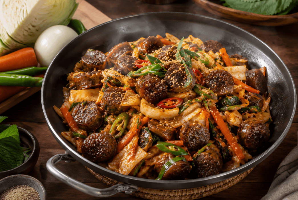 여러 야채와 어우러진 순대볶음