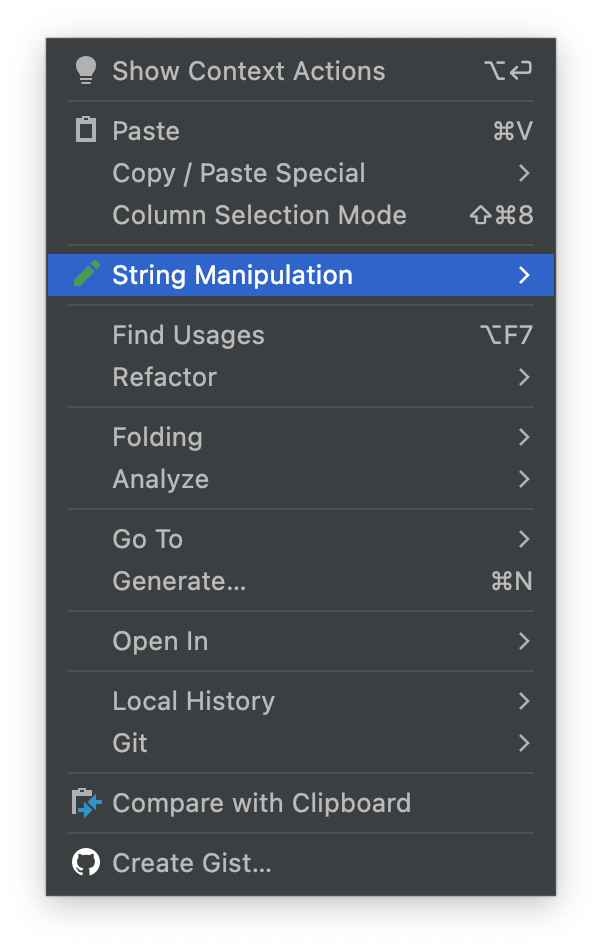 인텔리제이에서-마우스-오른쪽-버튼을-눌렀을때의-메뉴모습이다