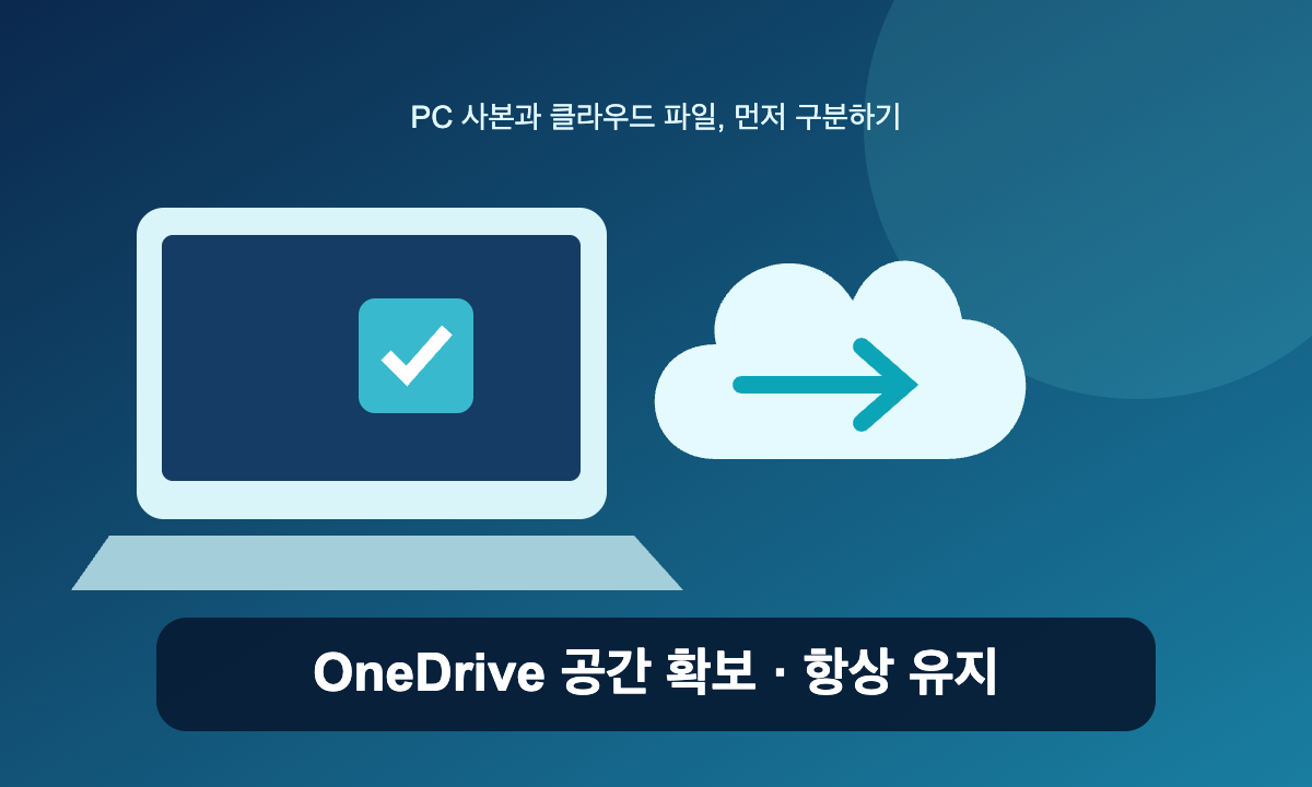 OneDrive의 PC 사본과 클라우드 파일을 구분하는 노트북&middot;구름 삽화