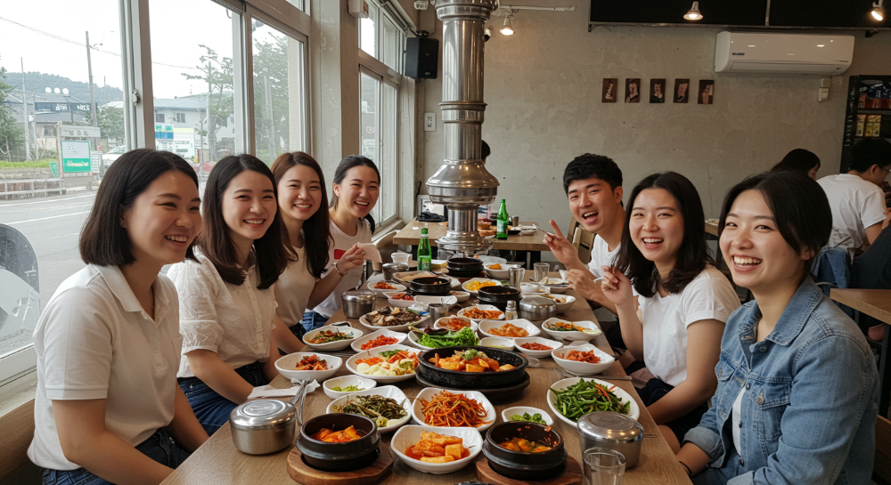 제주 로컬 식당에서 현지 음식을 즐기는 한국인들
