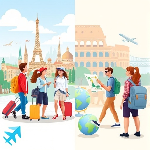 패키지 여행사 VS 자유여행 비교 AI 생성이미지