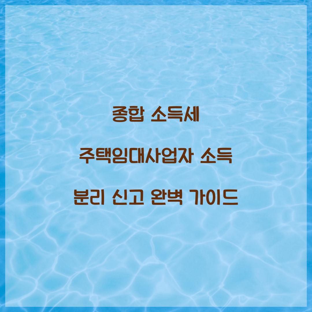 종합 소득세 주택임대사업자 소득 분리 신고