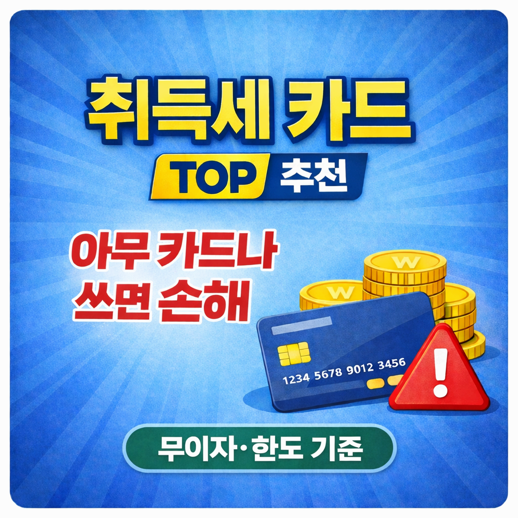 취득세 카드 TOP 추천｜무이자&middot;한도 기준, 아무 카드나 쓰면 손해