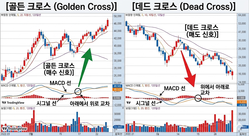 골든크로스랑 데드크로스에 관한 실제 차트 예시
