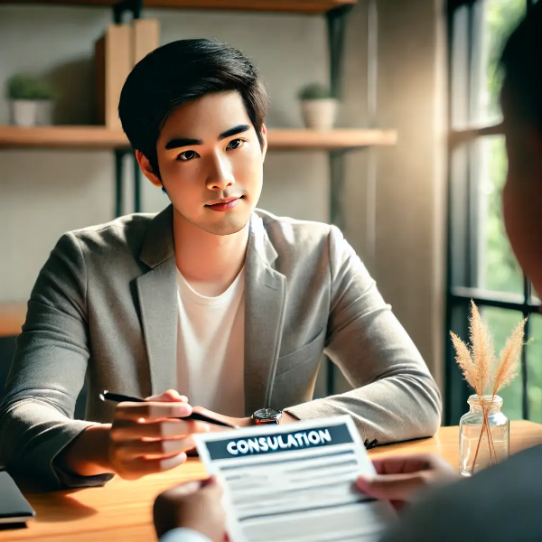 자영업자가 정부 4대 보험 지원 상담을 받는 장면