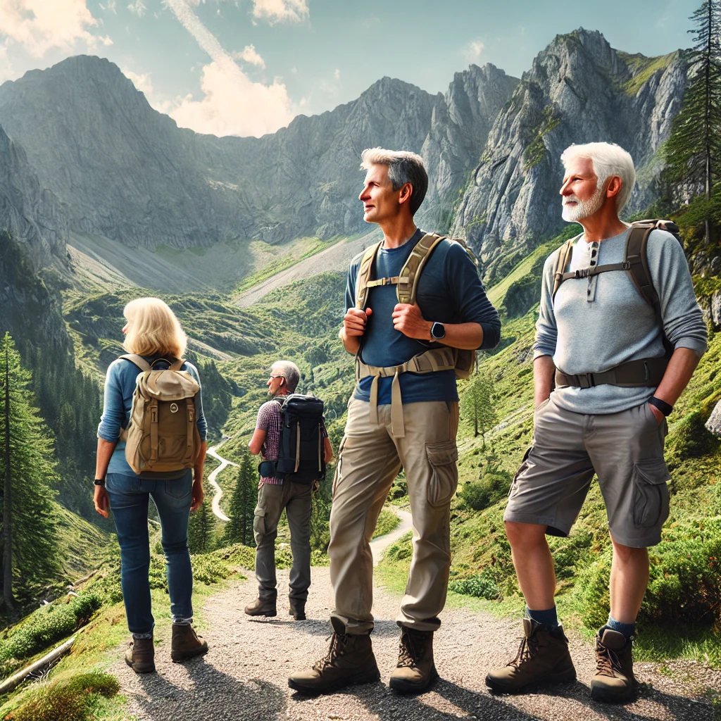 독일 테겔베르크를 산행 중인 중장년층 여행자