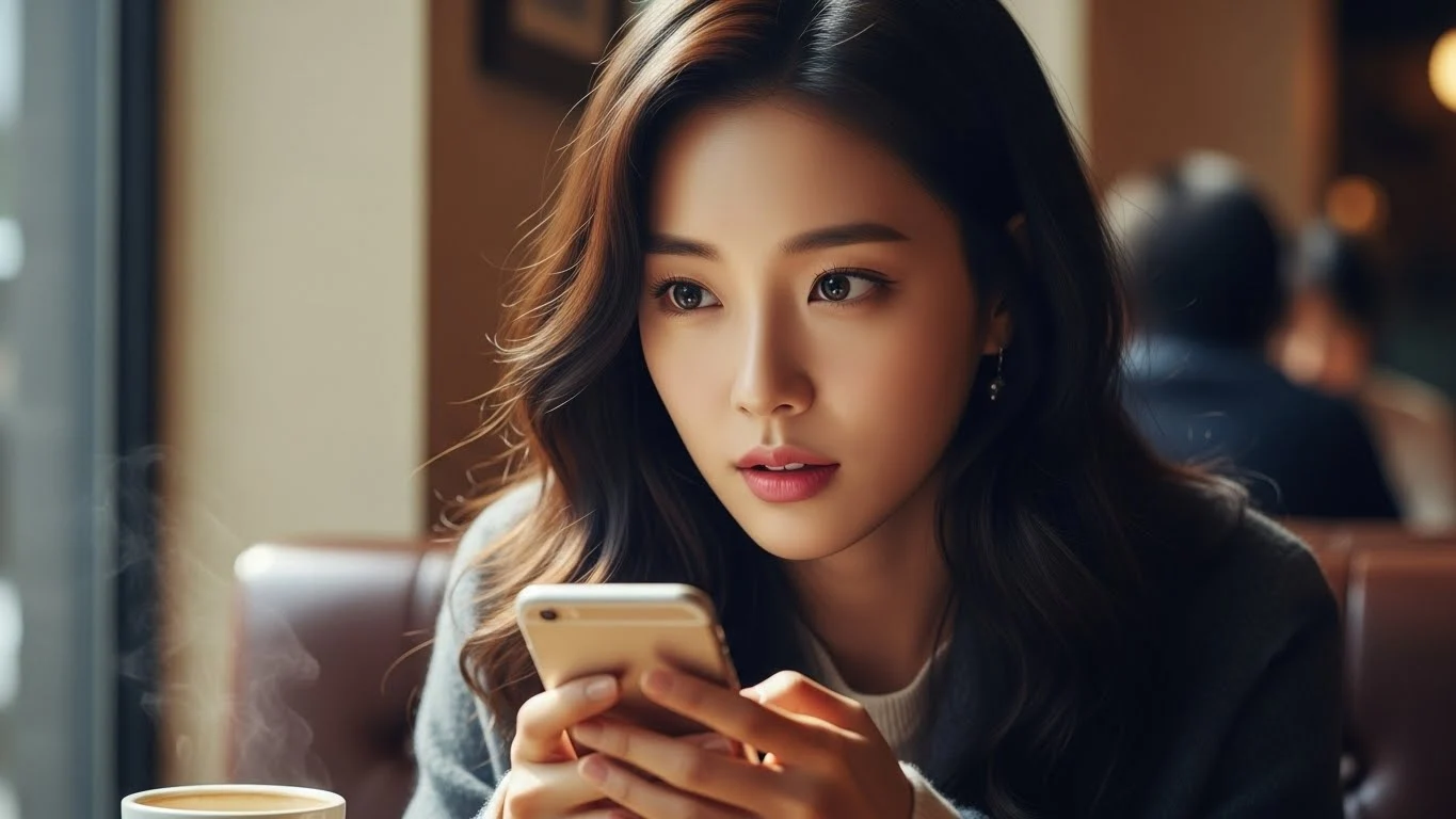 스마트폰을 보며 고민하는 사람