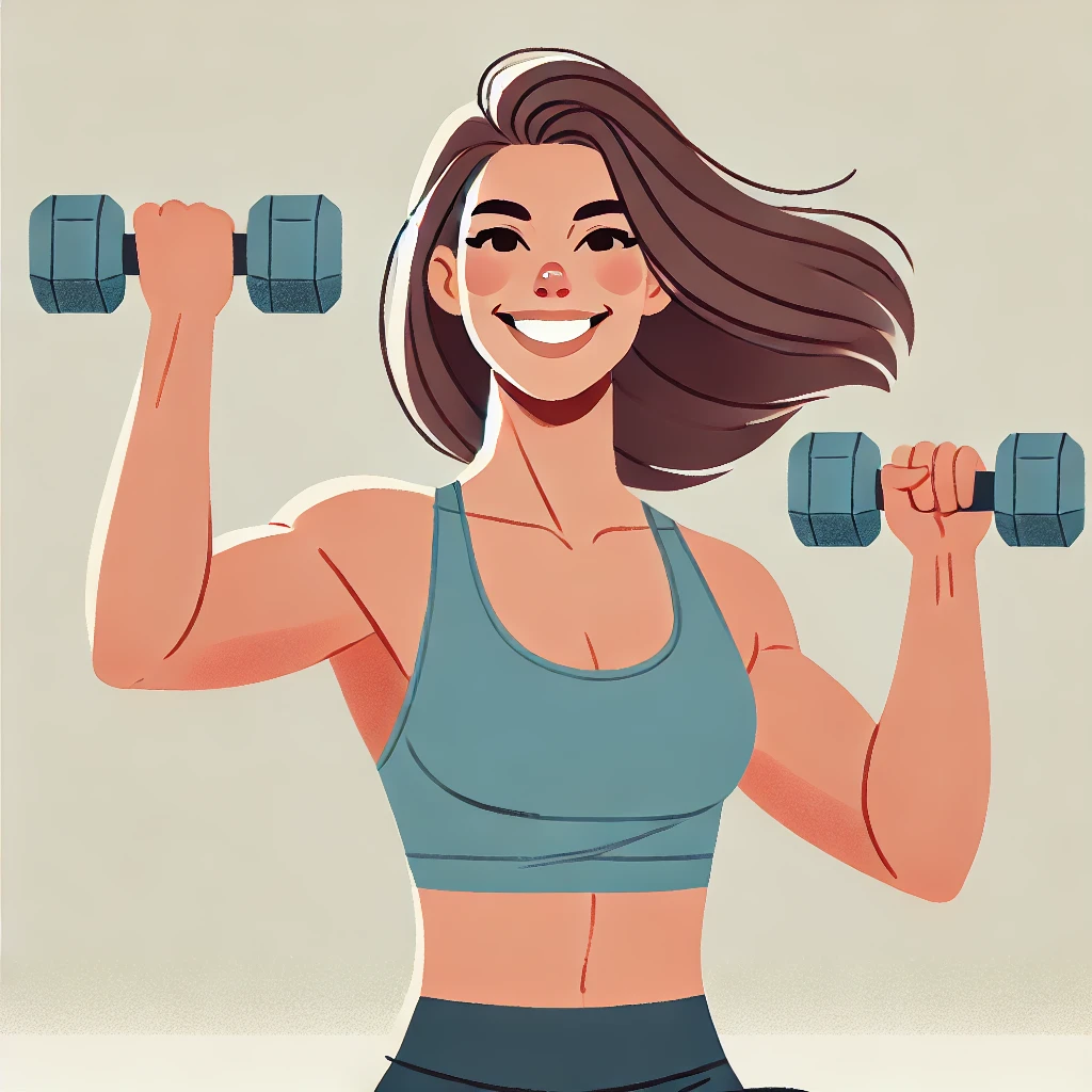 여성이 아령하고 있는 이미지