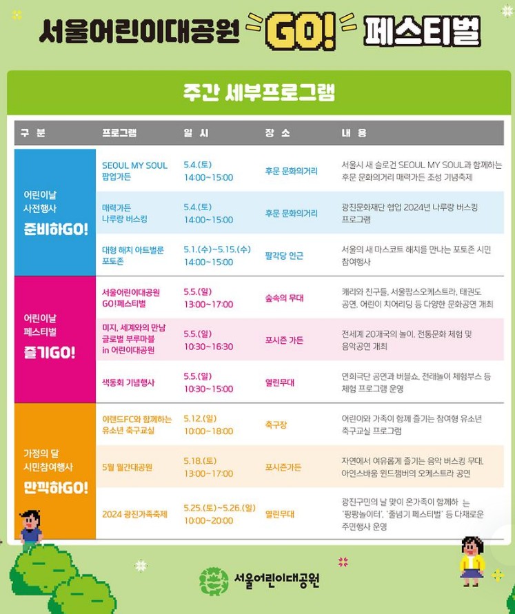 서울어린이대공원 GO! 페스티벌 프로그램안내