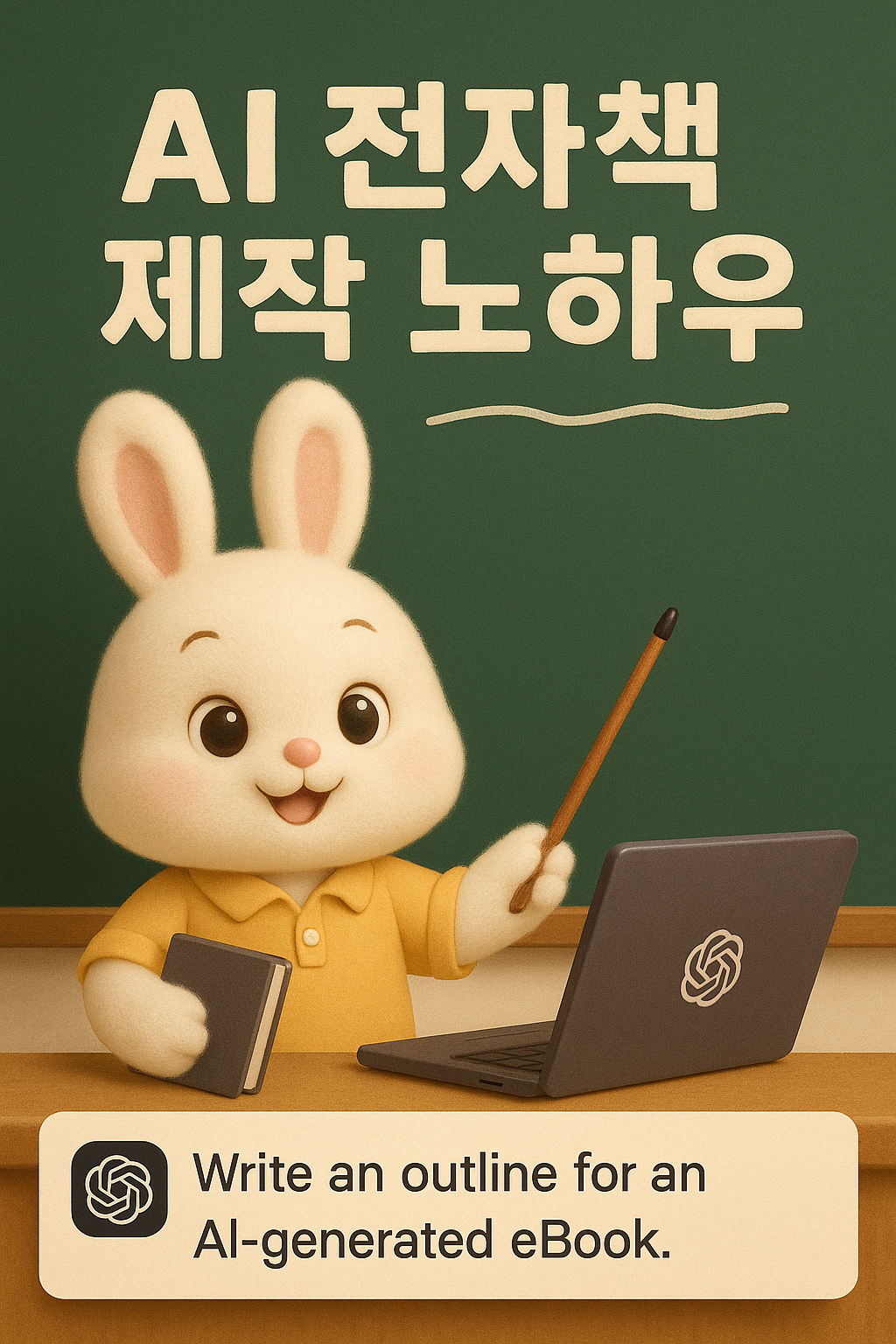 AI 전자책 제작 노하우를 설명하는 토끼 캐릭터