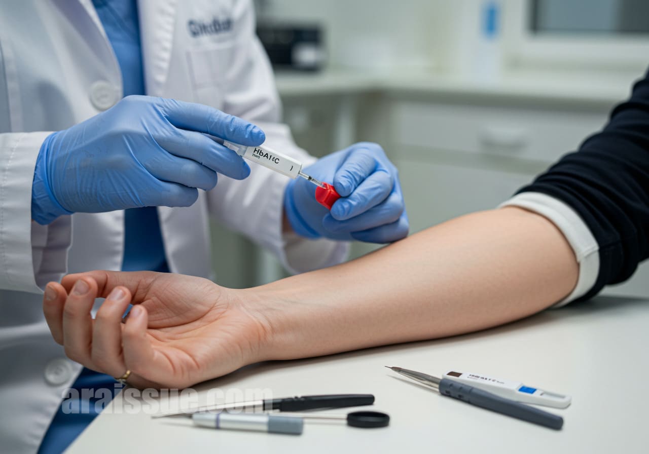 당화혈색소 검사를 받고 있는 장면입니다