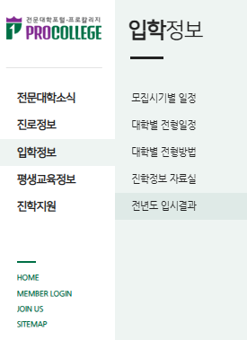 전문대학포털-입시결과