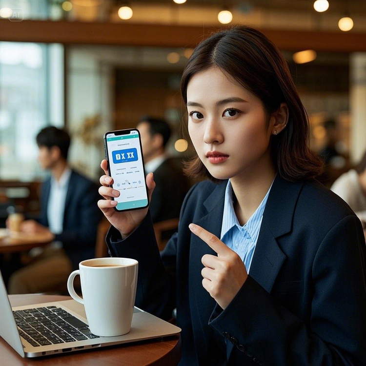 스마트폰으로 KTX 예매하는 모습을 담은 카페 내부 사진1