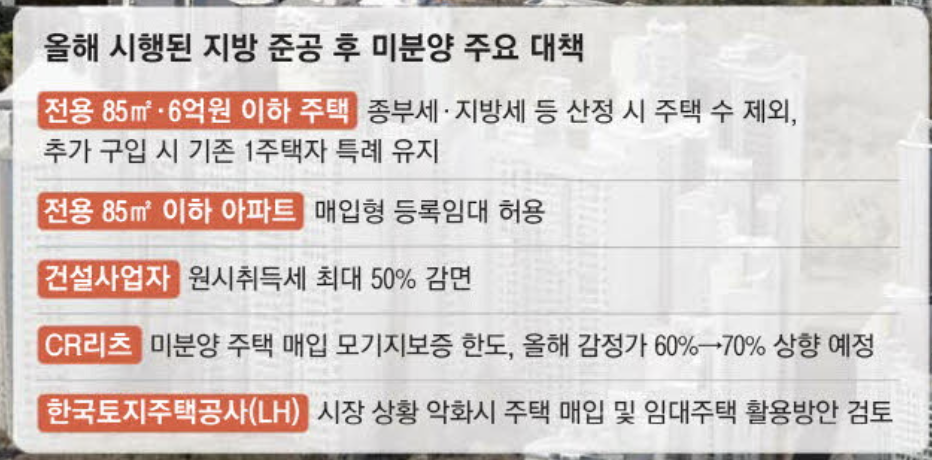올해 시행된 지방 준공 후 미분양 주요 대책 (출처 : 매일경제)
