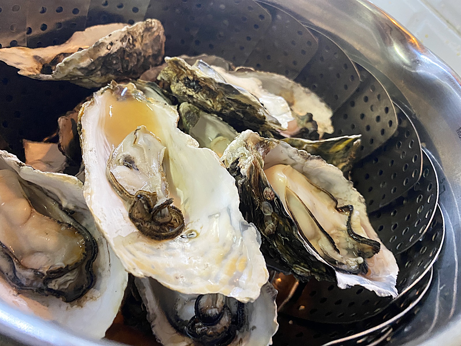 찜 솥에 하프셀 굴