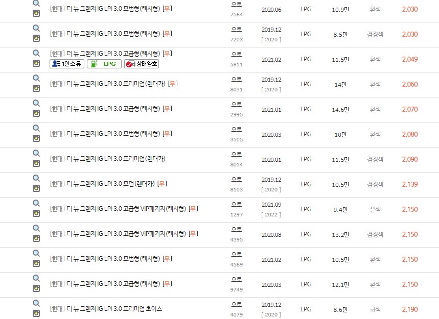더 뉴 그랜저IG 중고차 최저가 시세