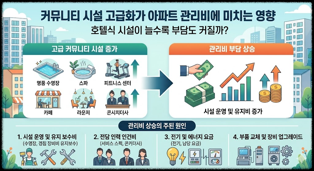 커뮤니티 시설 고급화가 아파트 관리비에 미치는 영향 : 호텔식 시설이 늘수록 부담도 커질까