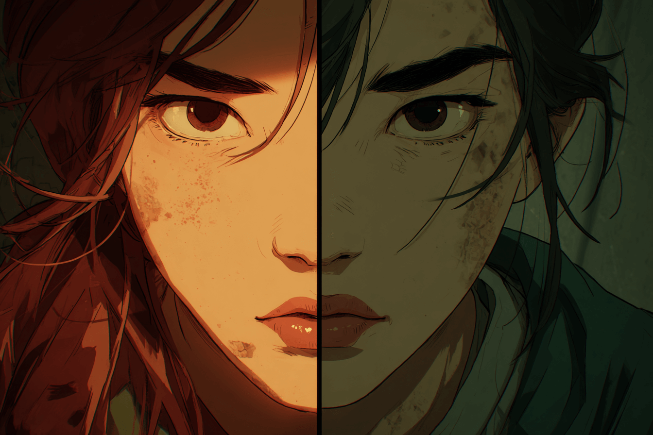 좌&amp;#44;우가- 반전-되어-있는-여성-만화-이미지