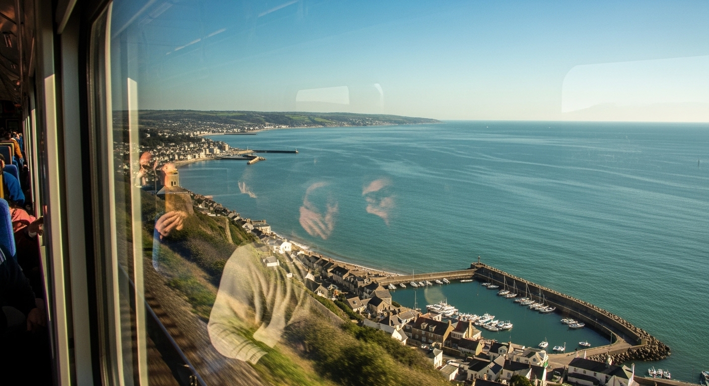 View of the East Coast sea from a train window.