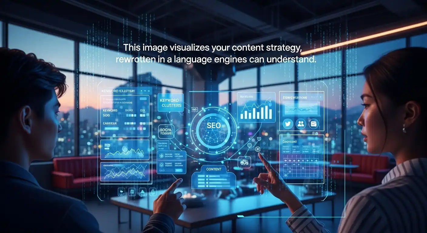 <img src="discoverable_content_strategy.webp" alt="검색 엔진이 이해할 수 있는 언어로 재구성된 콘텐츠 전략을 시각화한 이미지입니다">